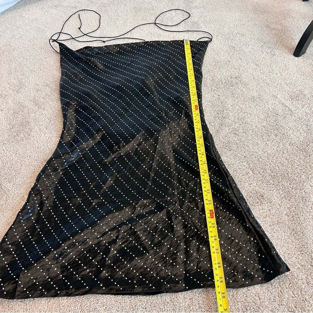 Zara Black satin effect crystal rhinestone jewelled cowl neck mini slip dress M - Picture 12 of 16